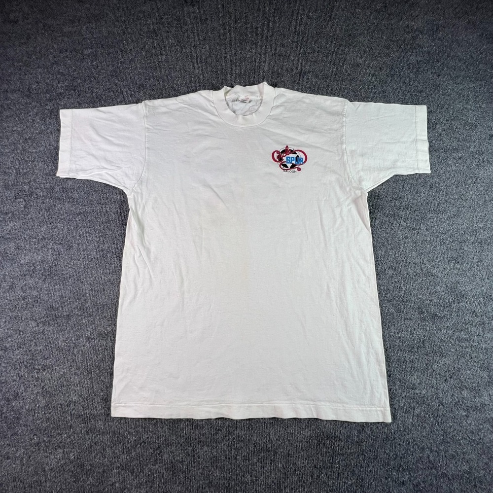Vintage Fruit of the Loom T-Shirt Men's XL White Circle Spur Saloon Embroidered